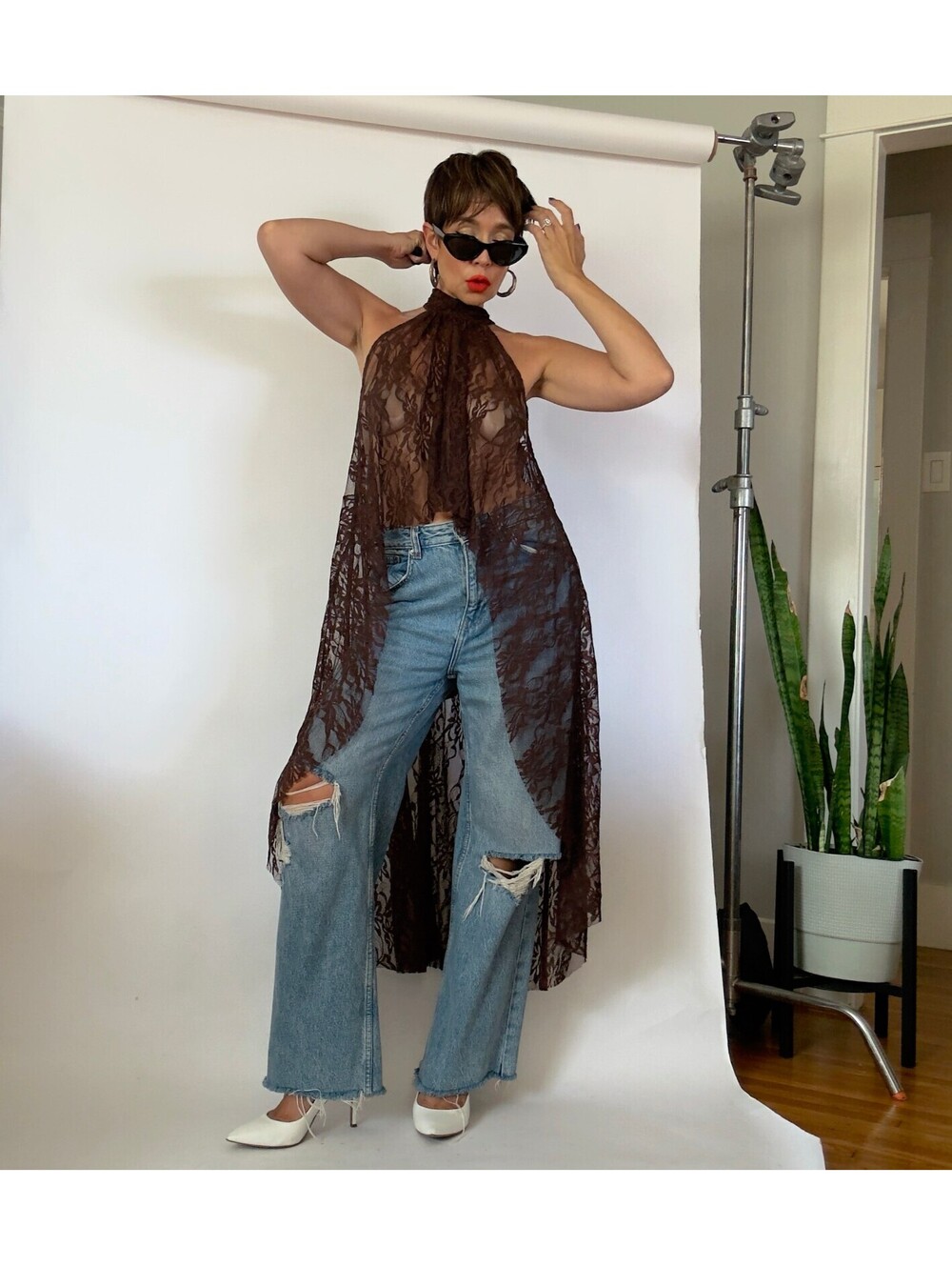 Y2K Brown Lace Top